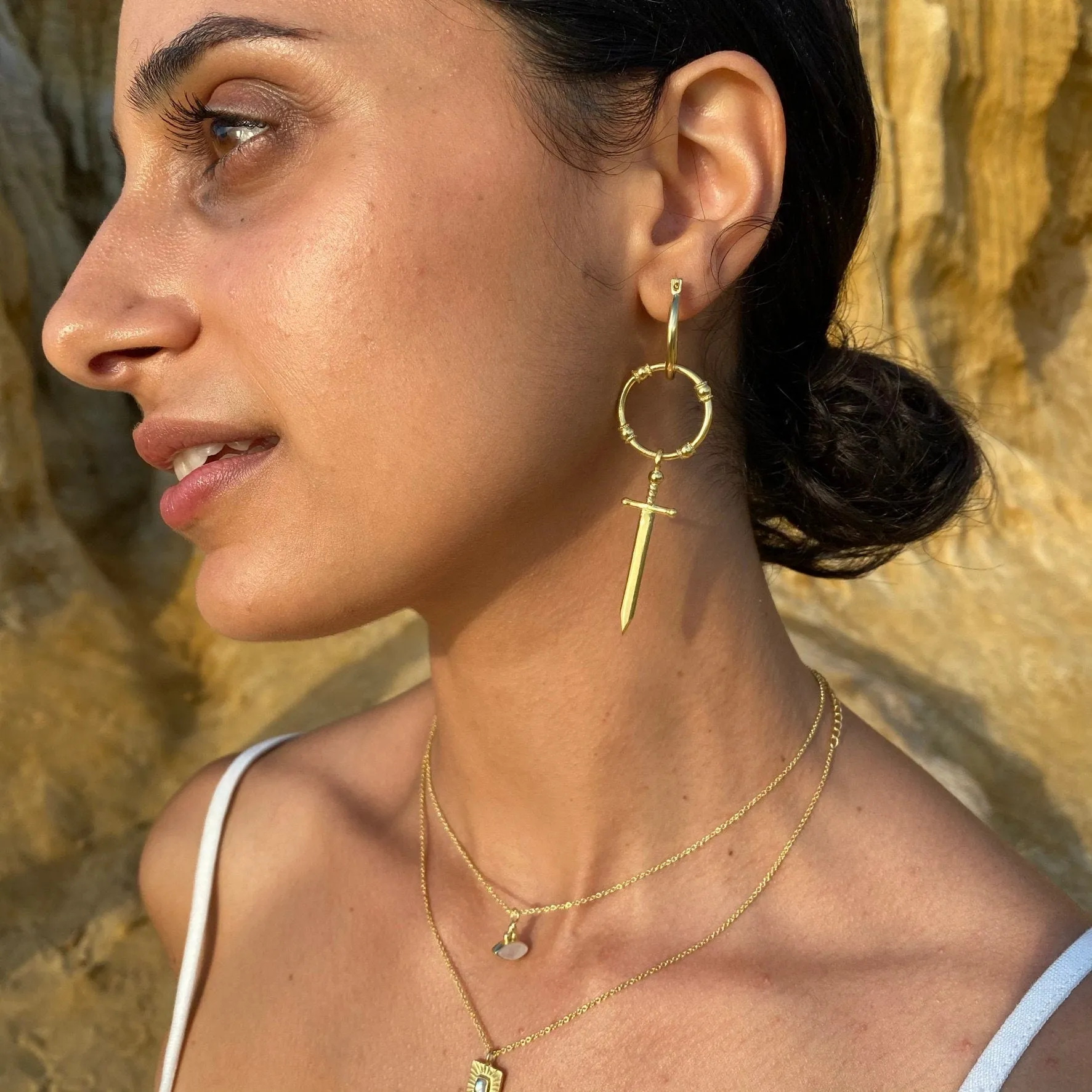 Two of Swords Gold Hoops