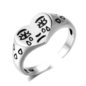 Vintage Crying Face Adjustable Ring Tears Expression Open Rings Geometric Cute Silver Color Ring Accessories Jewelry for Women
