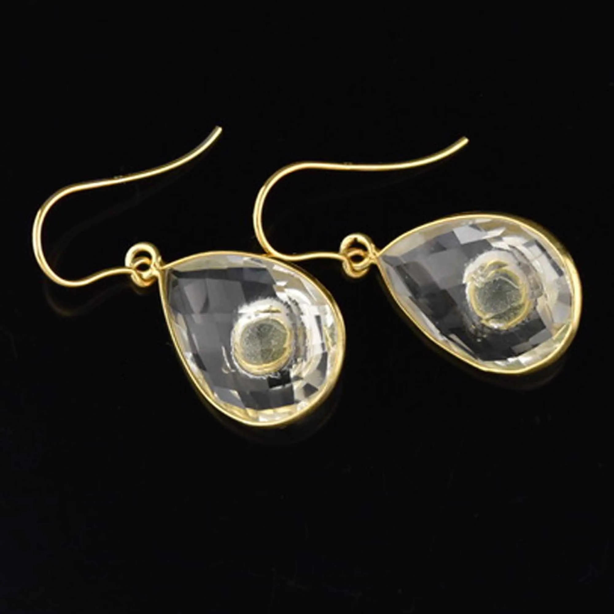 Vintage Gold Peridot Rock Crystal Dangle Earrings