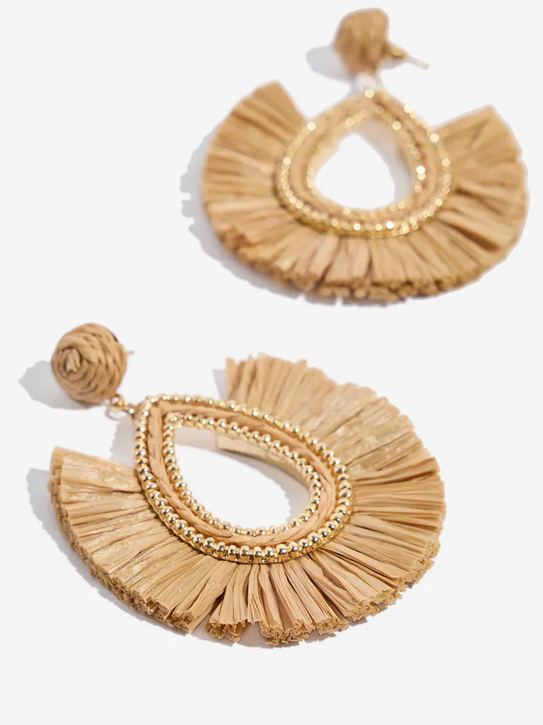 Westside Accessories Beige Teardrop Raffia Earrings