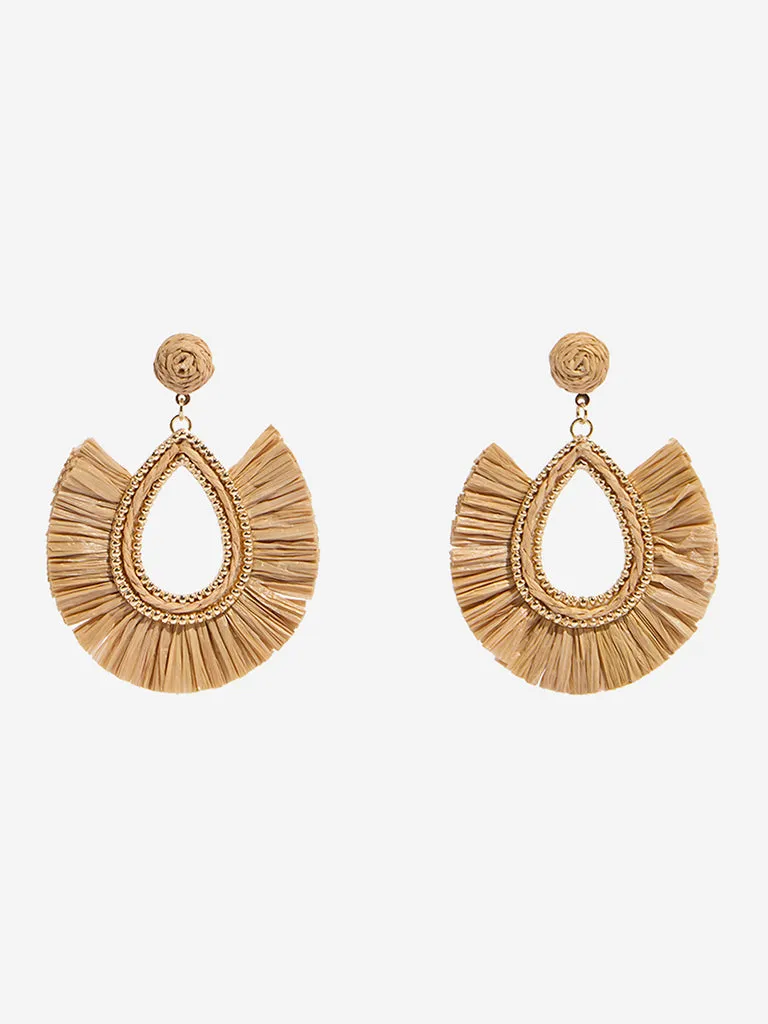 Westside Accessories Beige Teardrop Raffia Earrings
