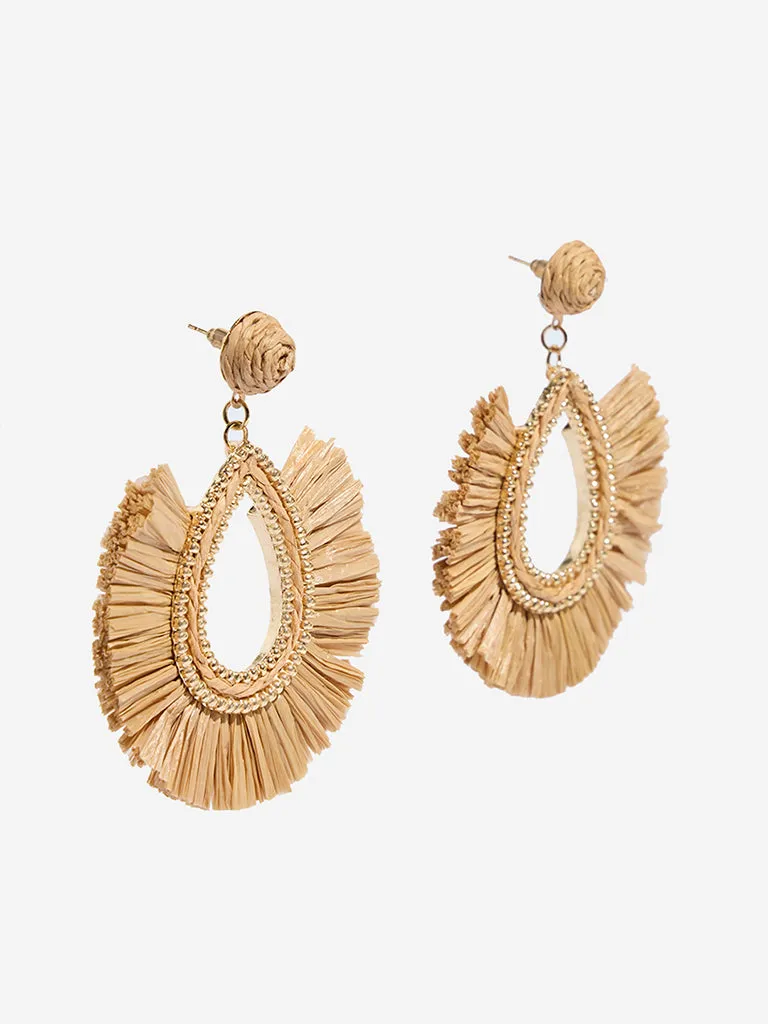 Westside Accessories Beige Teardrop Raffia Earrings