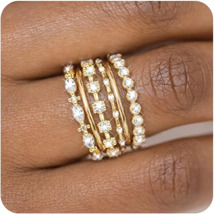 YEEZII Gold Rings for Women Non Tarnish, 14k Gold Plated Stacking Cubic Zirconia Thumb Rings, Dainty Stackable Gold Knuckle Rings Set Size 6-10